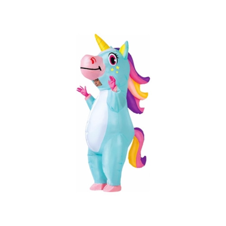 Costum de Halloween Unicorn Inflabil pentru Adult, Albastru, Set complet