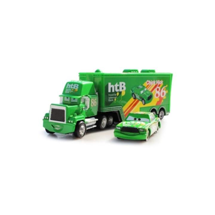Masinuta diecast Disney Pixar Cars Lightning McQueen Mack Uncle Truck 1:55, verde
