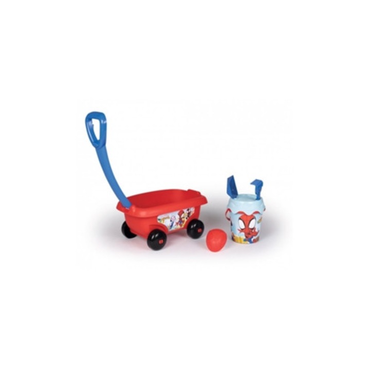 Carucior de plaja Spidey cu accesorii pentru nisip si apa, maner pliabil