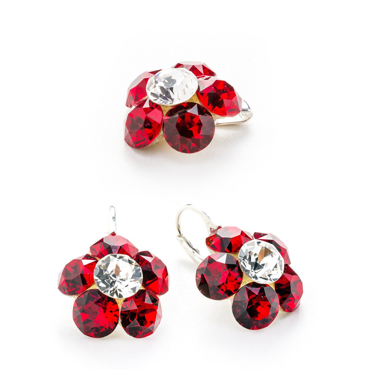 Set Argint DaviCrystals cu cristale cercei floare l cu leverback si pandantiv siam