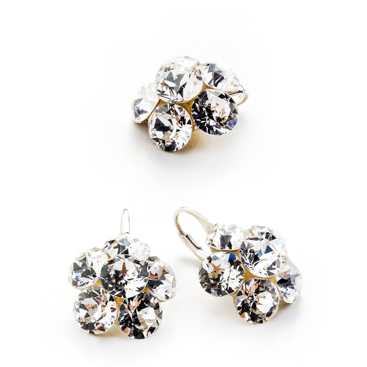 Set Argint DaviCrystals cu cristale cercei floare l cu leverback si pandantiv crystal