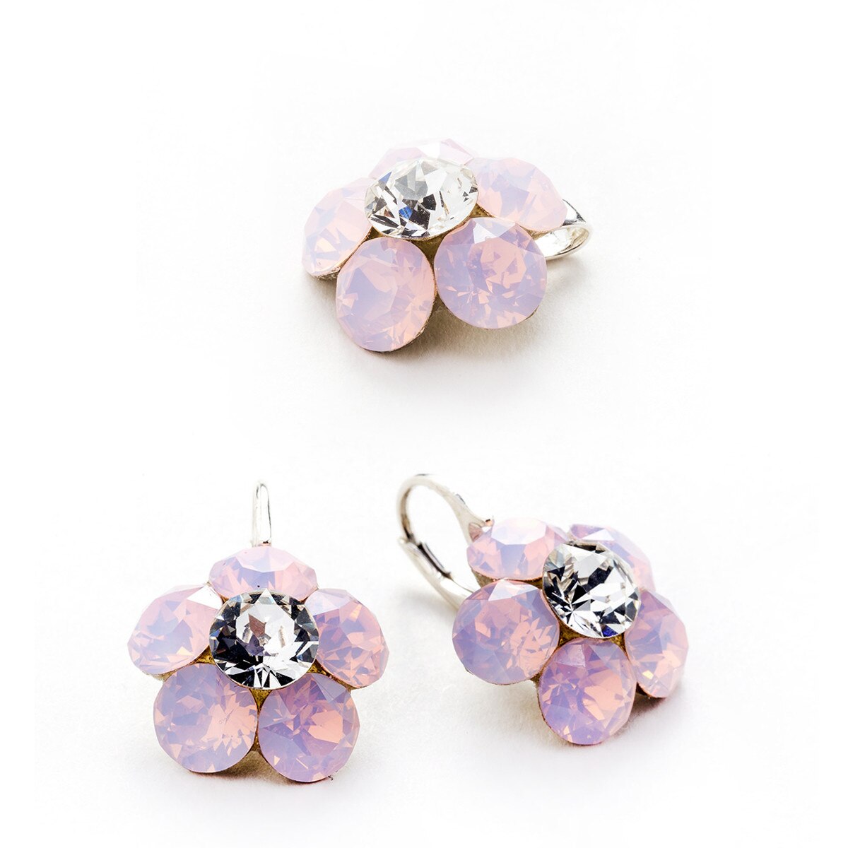 Set Argint DaviCrystals cu cristale cercei floare l cu leverback si pandantiv rose water opal
