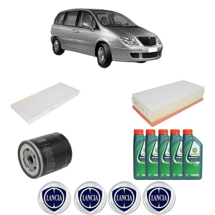 Pachet filtre revizie Bosch, 5 litrii ulei Castrol 10W40 LANCIA PHEDRA (179_) 3.0 V6 (179.BXD11) din 2002-2010, 4x Stickere auto cu LANCIA