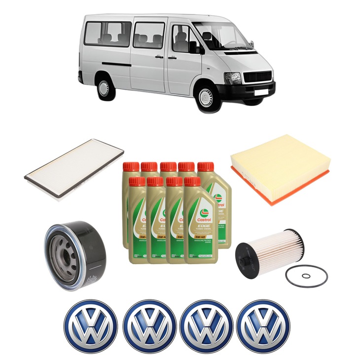 Pachet filtre revizie Bosch, 9 litrii ulei Castrol 5W40 Volkswagen LT 28-35 II Bus (2DB, 2DE, 2DK) 2.8 TDI din 2001-2006, 4x Stickere auto cu Volkswagen