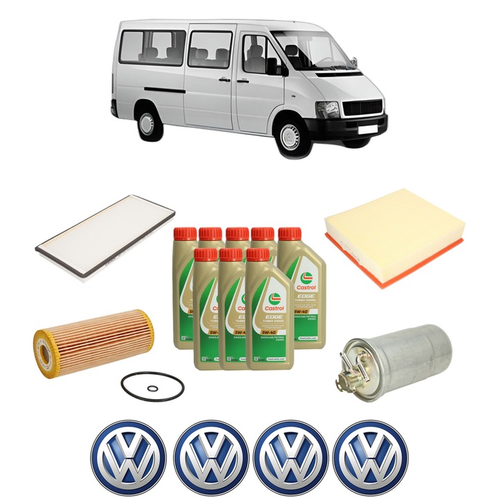 Pachet filtre revizie Bosch, 8 litrii ulei Castrol 5W40 Volkswagen LT 28-35 II Bus (2DB, 2DE, 2DK) 2.5 TDI din 2001-2006, 4x Stickere auto cu Volkswagen