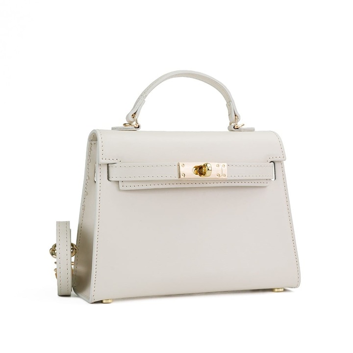 Poseta Piele Thea Slim Mini - Bej, Geanta Casual din Piele Naturala, Geanta, Genti