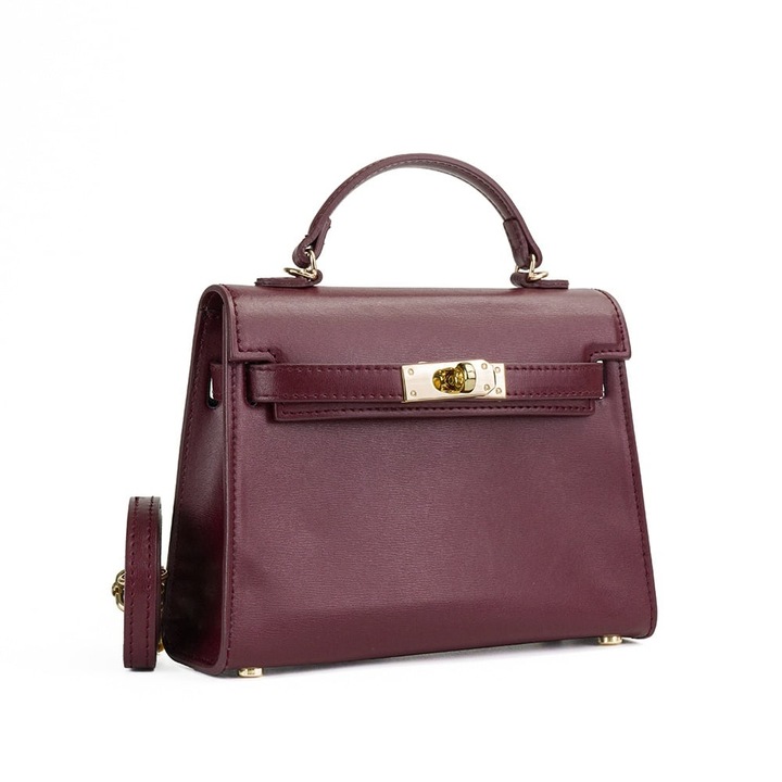 Poseta Piele Thea Slim Mini - Bordo, Geanta Casual din Piele Naturala, Geanta, Genti