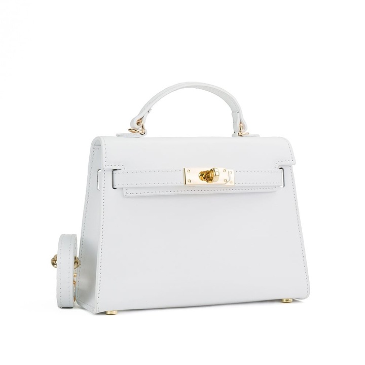 Geanta dama Posete Fagaras, Thea, Slim Mini, piele naturala, alb, 22x7.5x16.5cm