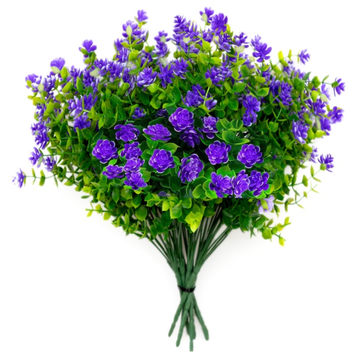 Set de 6 buchete artificiale, rezistente la raze UV, potrivite pentru decorarea casei, nuntilor si petrecerilor, material plastic, violet, inaltime 35 cm