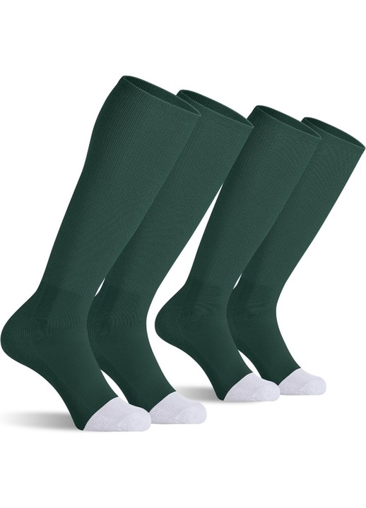 Set de 2 perechi de sosete peste genunchi, sosete de compresie, unisex, antiderapante si amortizoare, fibra de poliester, verde iarba/alb, marimi 38-45