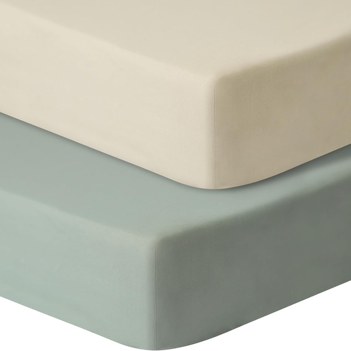 Set de cearsafuri pentru patut, 2 piese, confortabil si elegant, pentru bebelusi cu varsta intre 1 si 3 ani, bumbac, verde/bej, 71 x 135 cm