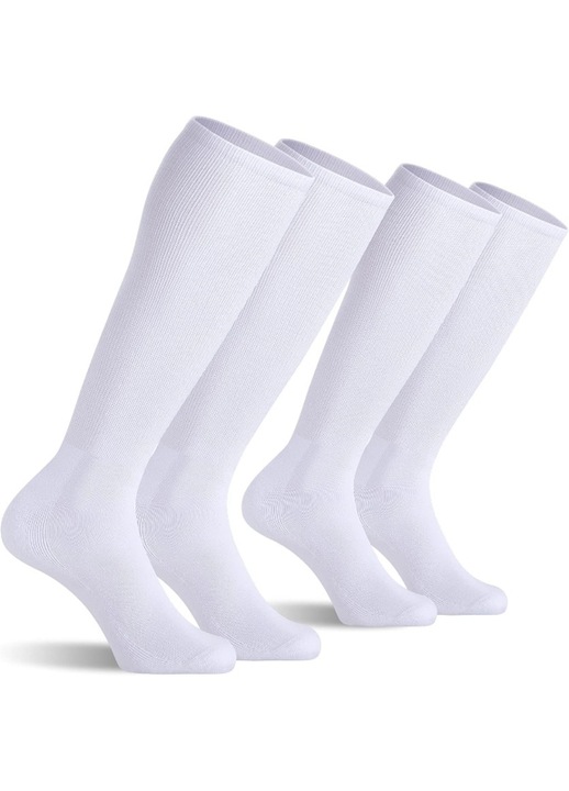 Set de 2 perechi de sosete peste genunchi, sosete de compresie, unisex, antiderapante si amortizoare, fibra de poliester, alb, marimi 38-45