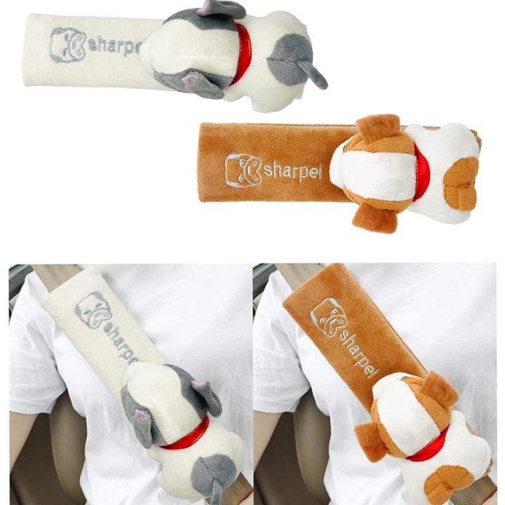 Set de 2 bucati de protectie pentru centura de siguranta auto, Rqiurpn, Moale si confortabil, Universala, Textil, inchidere cu velcro, Pentru centurile de siguranta si curelele rucsacului, Maro