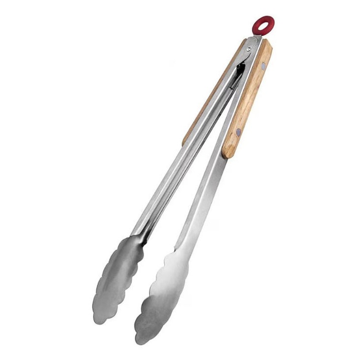 Cleste de bucatarie, Rqiurpn, Otel inoxidabil cu maner din lemn, blocare inteligenta, Maro