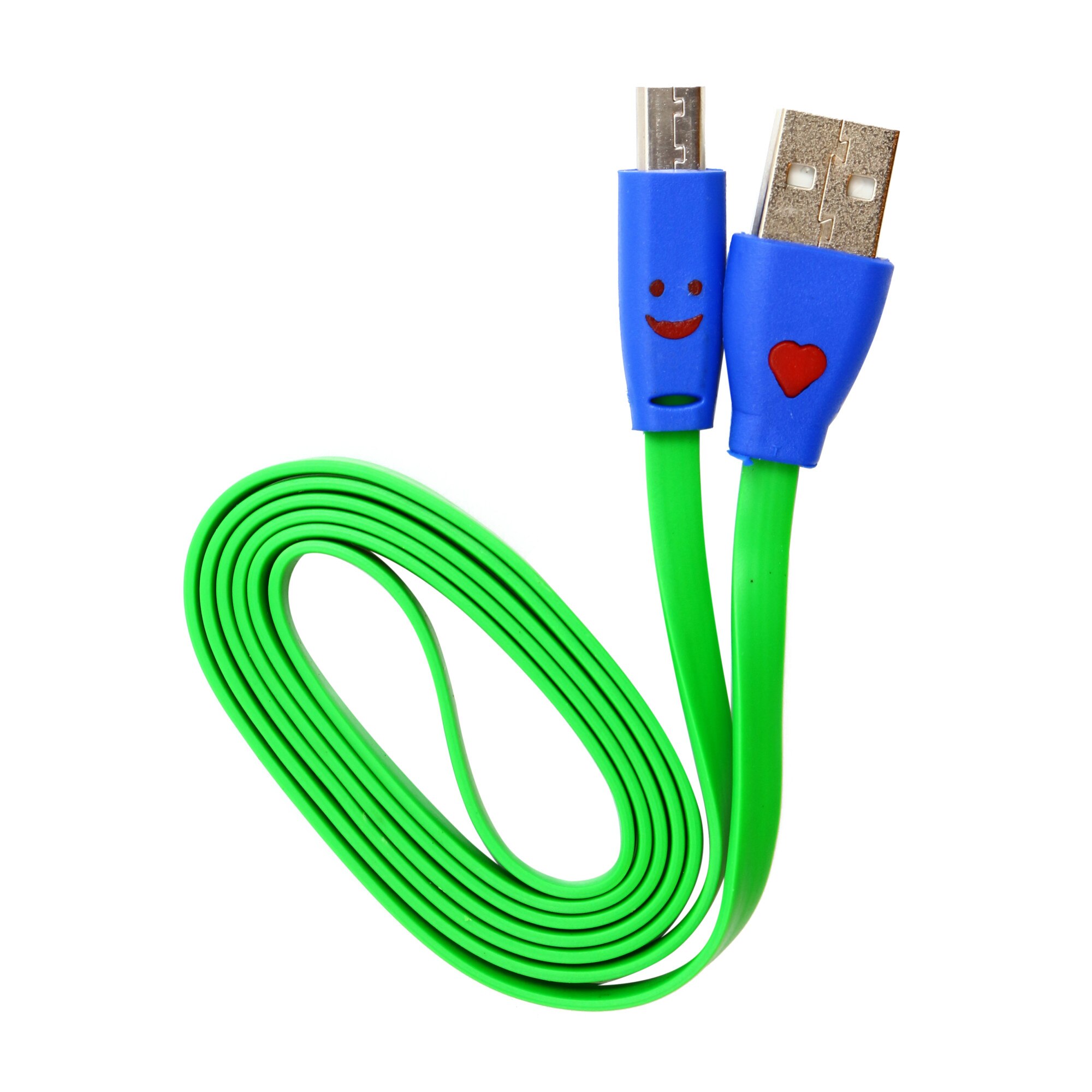 Cablu date cu smile luminos USB-microUSB, 1m, verde, set 10 buc