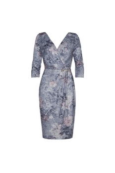 Rochie de ocazie, VESSMARY, tricot gri cu imprimeu floral, 46, gri Rochie de ocazie, VESSMARY, tricot gri cu imprimeu floral, 46, gri