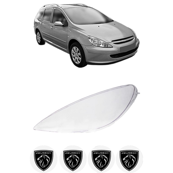 Sticla Far Stanga PEUGEOT 307 SW Estate Van (3E_, 3H_) din 2003-2009, Auto, 4x Stickere auto cu PEUGEOT