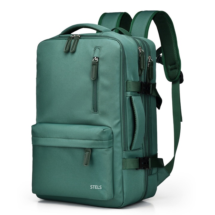 Rucsac de călătorie STELS Excursion SE40, 44×30×16+10 cm, 21–34L, port USB, laptop până la 15.6″, impermeabil, verde