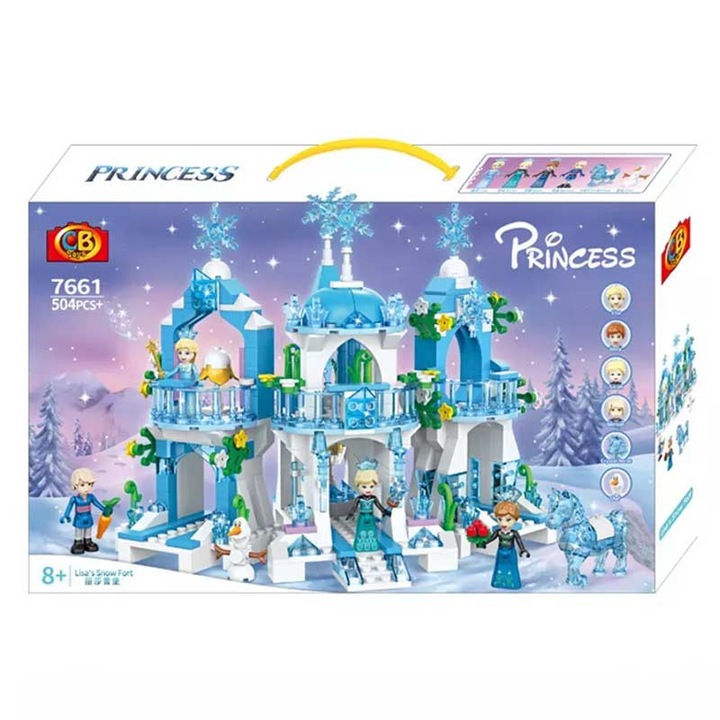 Конструктор Princess, Кристален леден замък, 504 части, С фигурки Елза, Анна, Олаф и конче, За деца над 8 години