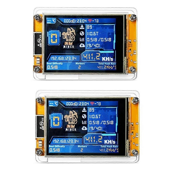 Bitcoin BTC bányász, ESP32-WROOM-32, 411KH/s, Wi-Fi, USB Type-C, 2 darabos készlet