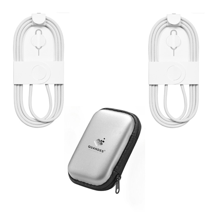 Set 2 buc cablu date C-C 60 1M Woven, QUANDES, Geanta de depozitare EVA, alb