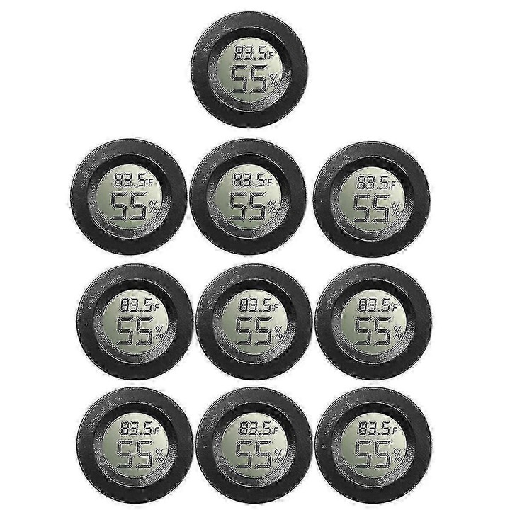 Set 10 termometre digitale mini, umiditate si temperatura, negru, 45x45x14mm