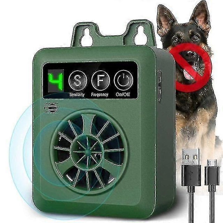 Dispozitiv ultrasonic de control al latratului cainilor, exterior, cu detectie automata, 15m, alimentare cu baterie 9V
