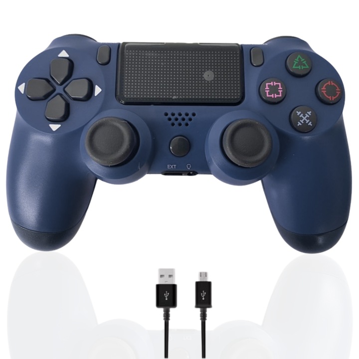 Controller wireless doubleshock, compatibil PS4, PS-TV si PS Now, cu vibratii, cablu incarcator inclus, albastru inchis, LuckyLu®