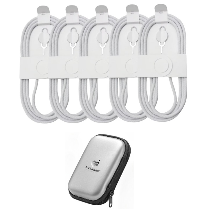 Set 5 cabluri date C-C 1M Woven, QUANDES, geantă EVA de depozitare, 60 cm