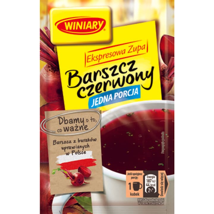 Supa instant Winiary bors rosu 60g, cu sfecla rosie, aroma de usturoi si maghiran
