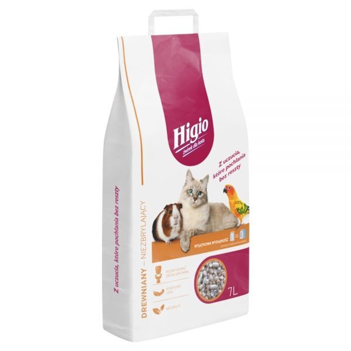 Постеля за животни, Higio, дървени стърготини, 7л, натурална