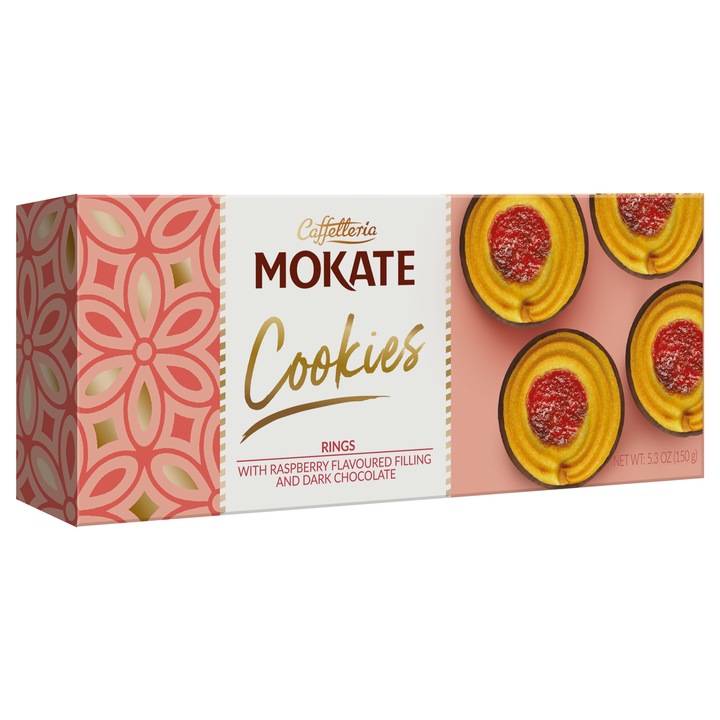 Biscuiti cu umplutura de zmeura si ciocolata neagra, Caffeteria Mokate, 150 g