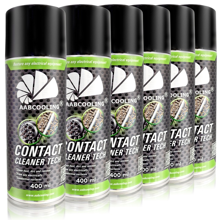 Set 6 tuburi spray pentru curatarea contactelor si conectorilor electrici AABCOOLING Contact Cleaner TECH, solutie de intretinere auto, set 6x400ml, alb transparent, 2400ml