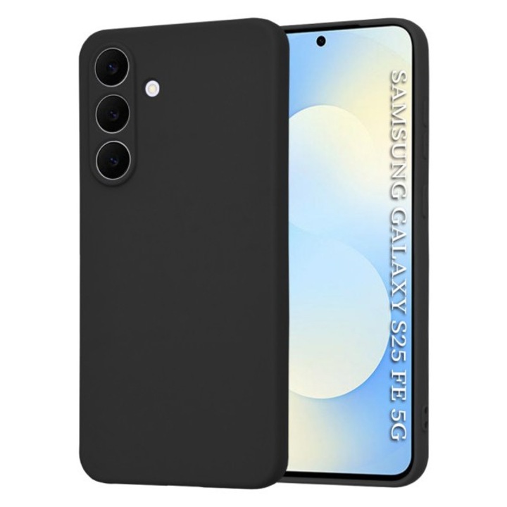Husa Upzz® SoftFlex Pentru Samsung Galaxy S25 FE, Silicon Soft, Protectie La Camera, Alcantara La Interior, Black