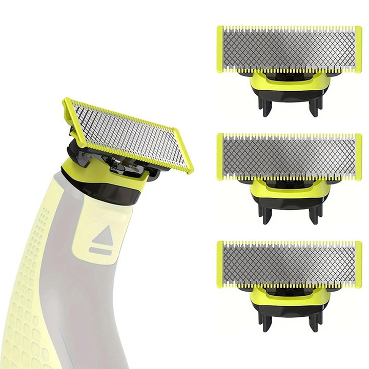 Set 3 Capete de Ras oneBlade/OneBlade Pro, Rqiurpn, OneBlade/OneBlade Pro, verde, otel inoxidabil, impermeabil