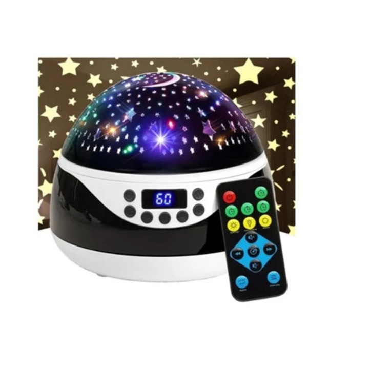Proiector de stele rotativ cu timer si muzica, negru
