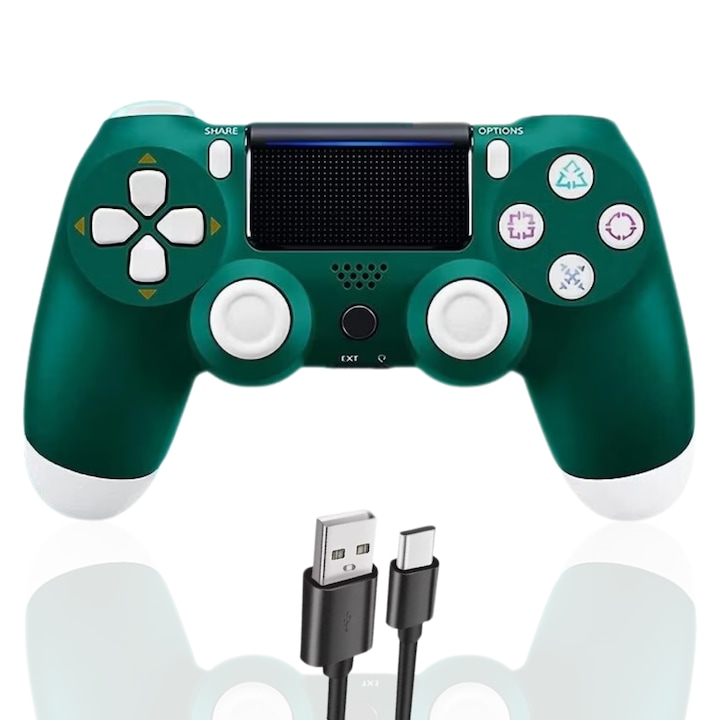 Безжичен контролер Doubleshock, съвместим с PS4, PS-TV и PS Now, с вибрации, включен кабел за зареждане, зелен, LuckyLu