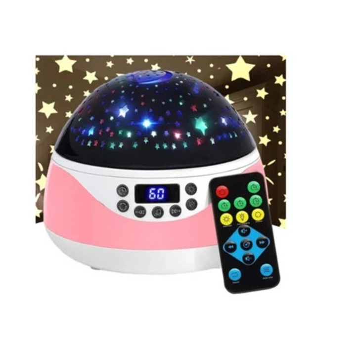 Proiector muzical cu telecomanda si timer, roz