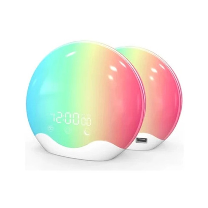 Yizhood dekoratív óra, ébresztőóra napfelkelte szimulációval, éjszakai lámpa, fehér