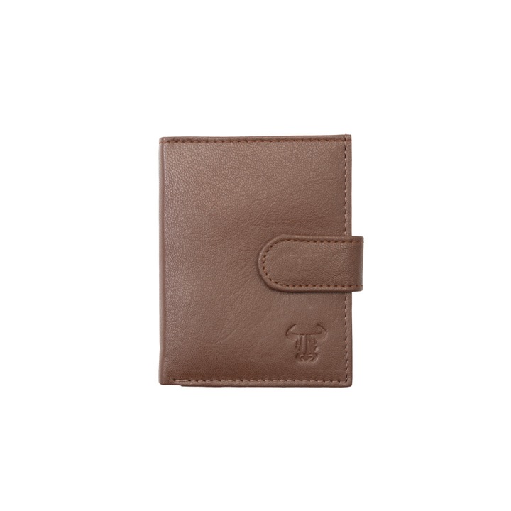 Port-card barbati Toro Nero, piele naturala, compact, maro