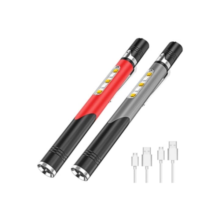 Акумулаторен LED фенер Yizhood USB, комплект от 2 броя, 500 лумена, 4 режима, черен