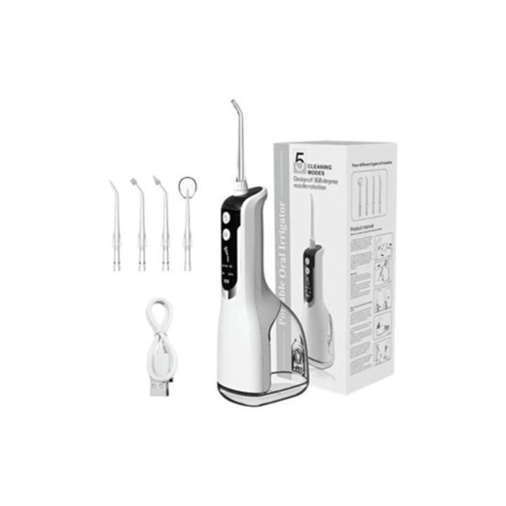 Irigator bucal portabil USB reincarcabil, alb