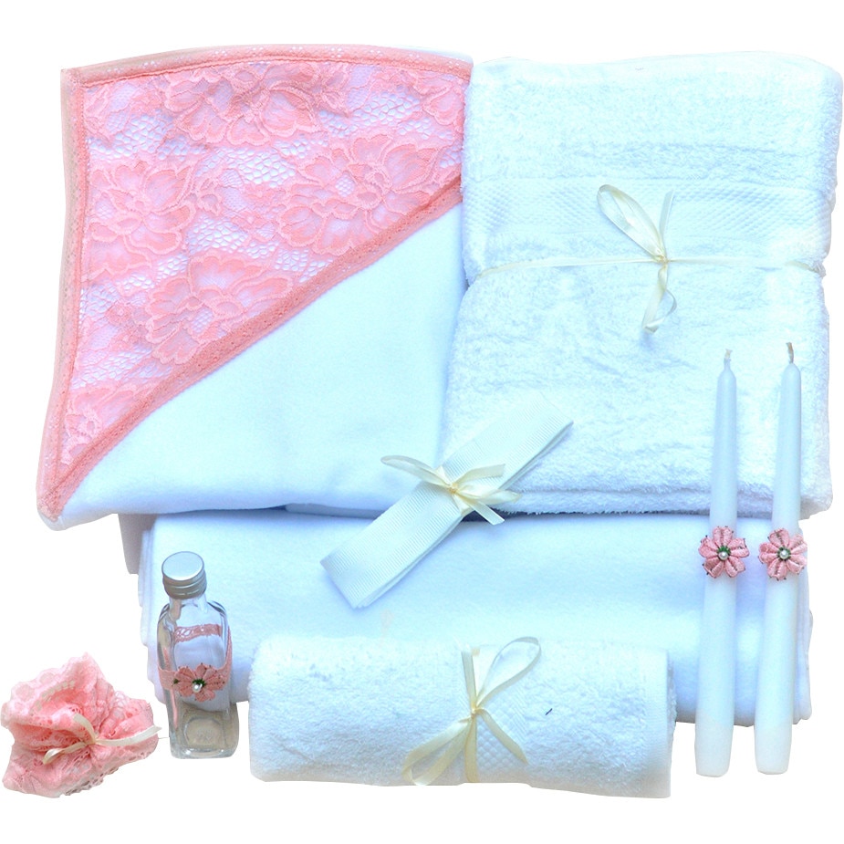 Trusou botez biserica complet cu dantela roz, Couture Bebe