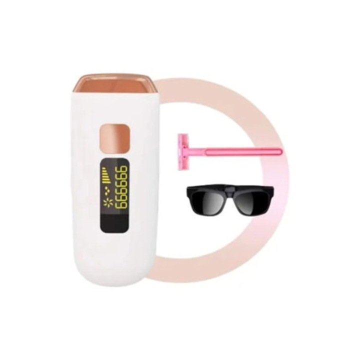 Epilator IPL pentru femei si barbati, dispozitiv de epilare cu laser, 999999 flash-uri, roz