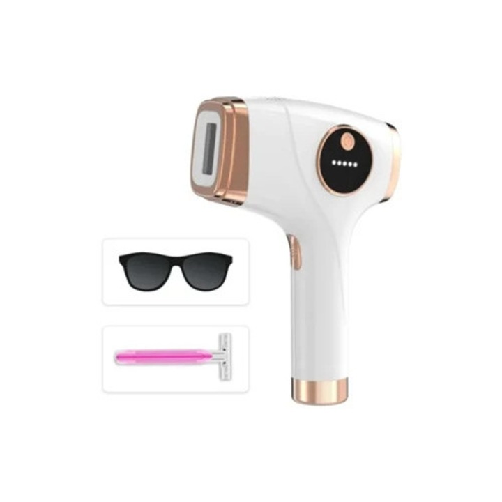 Epilator IPL pentru uz casnic, 5 niveluri de intensitate, set cu ochelari si ras, Yizhood