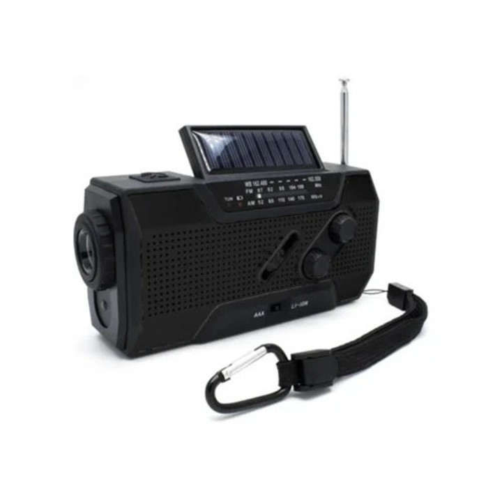 Radio portabil Yizhood, cu manivela, AM/FM, incarcator portabil 2000mAh, negru