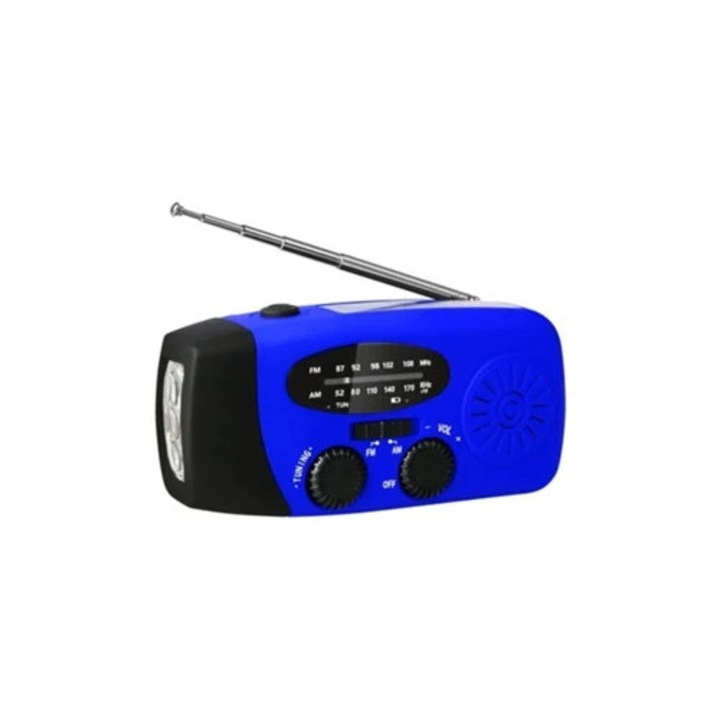 Radio de urgenta cu manivela Yizhood 2000mAh AM/FM, flashlight LED, albastru
