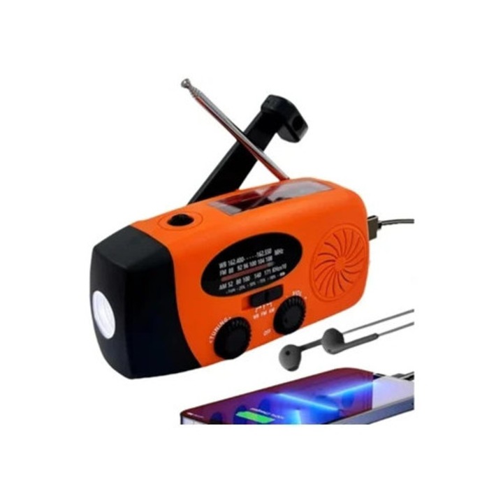 Radio de urgenta cu manivela AM/FM/NOAA, 2000mAh, Chrui