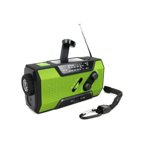 Napelemes és kézi hajtású vészhelyzeti rádió LED-del, 2000mAh, zöld