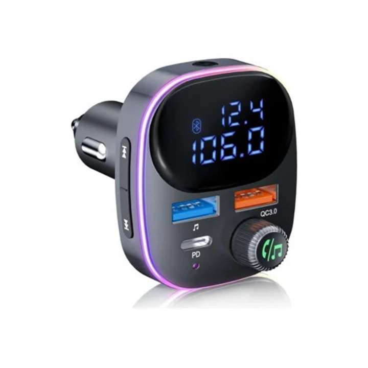 Yizhood BC82 Bluetooth FM transzmitter, QC3.0, PD3.0, fekete